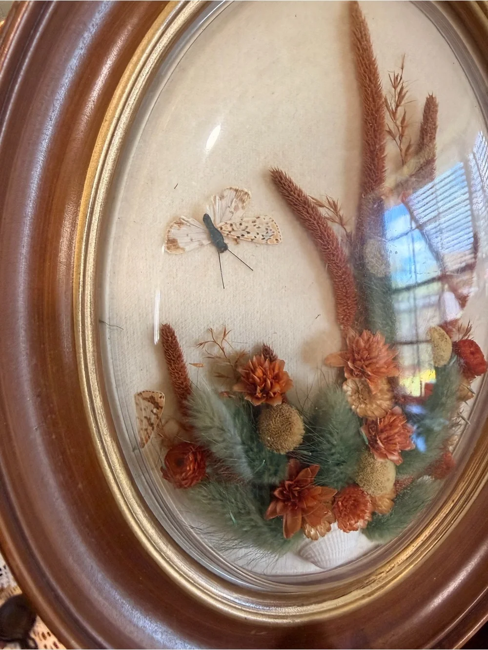 Vintage Oval Framed Floral Wall Art - Brown